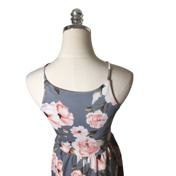 Aqua Dress Women's Size Small Gray Pink Floral Midi Sleeveless - Picture 5 of 5